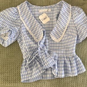Altar'd State Blue Gingham Blouse NWT MSRP $68